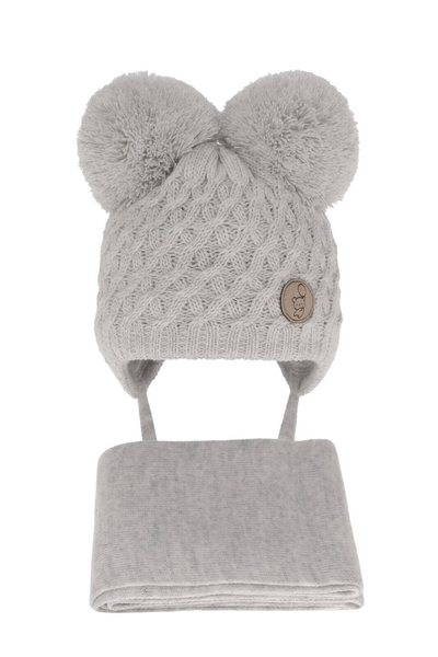 Boy's winter set: hat and scarf grey with two pompom Alonso