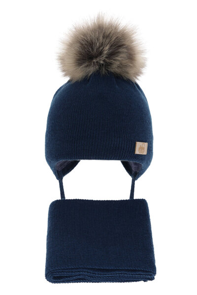 Boy s winter set hat and scarf in navy blue merino wool Anastazy AGBO