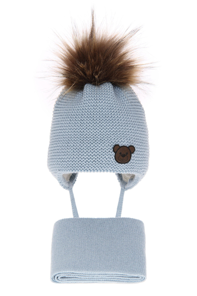 Boy's winter set: hat and scarf light blue Banksi with pompom