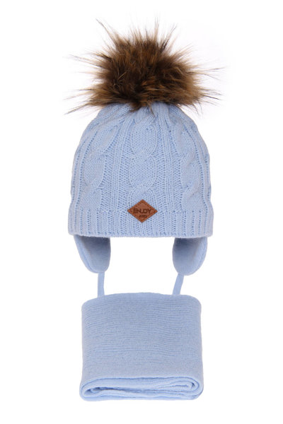 Boy's winter set: hat and scarf light blue Minor with pompom