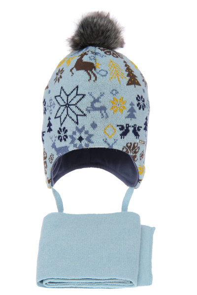 Boy's winter set: hat and scarf light blue Remek filled with soft wadding