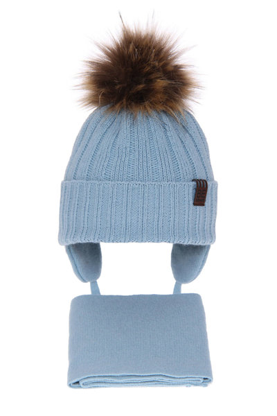 Boy's winter set: hat and scarf light blue Wiko with pompom