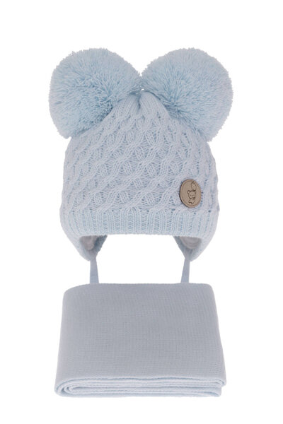 Boy's winter set: hat and scarf light blue with two pompom Alonso