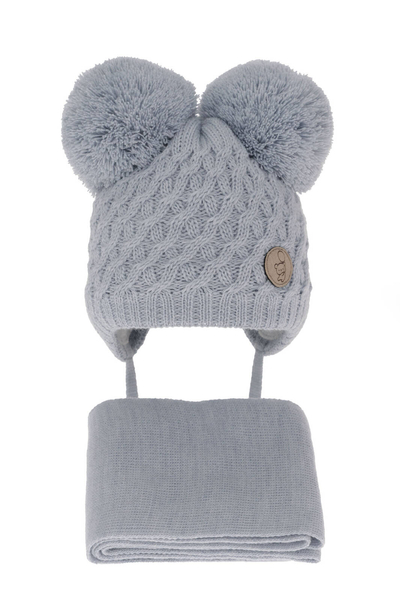 Boy's winter set: hat and scarf light blue with two pompom Alonso