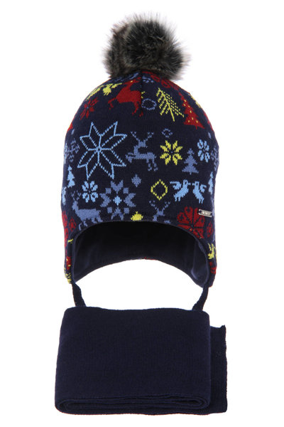 Boy's winter set: hat and scarf navy blue Remek filled with soft wadding