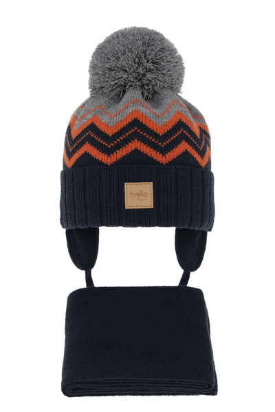 Boy's winter set: hat and scarf navy blue with pompom Marcus