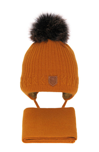 Boy's winter set: hat and scarf orange Radison with pompom