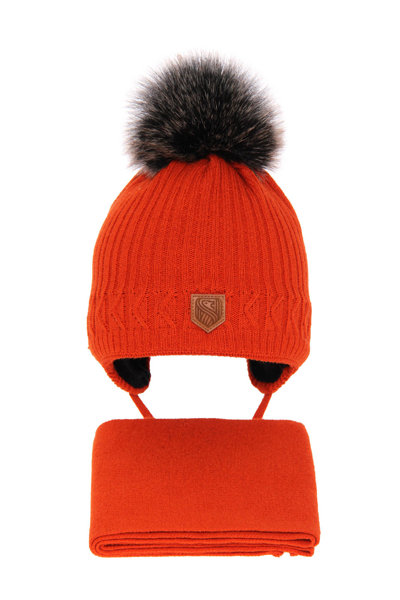 Boy's winter set: hat and scarf orange Radison with pompom