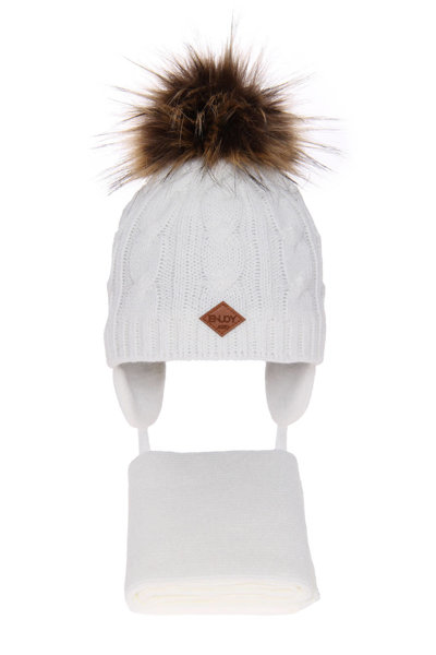 Boy's winter set: hat and scarf white Minor with pompom