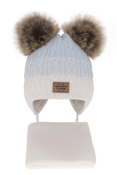 Boy's winter set: hat and scarf white with two pompom Platon