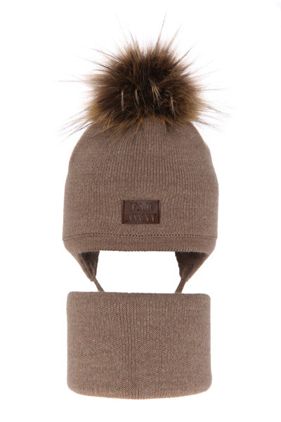 Boy's winter set: hat and tube scarf beige Druid with pompom