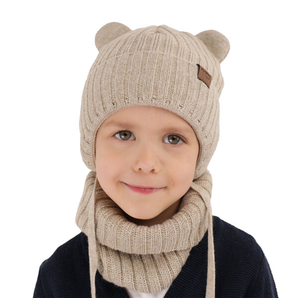 Boy's winter set: hat and tube scarf beige Ferven