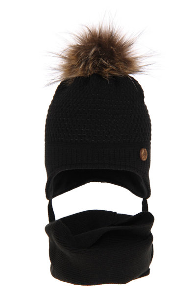 Boy's winter set: hat and tube scarf black Florek with pompom