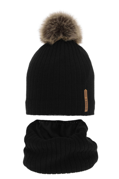 Boy's winter set: hat and tube scarf black Kalen with pompom