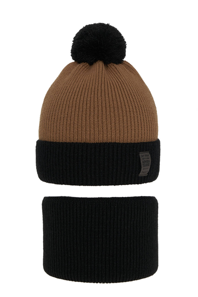 Boy's winter set: hat and tube scarf black Raspi with pompom