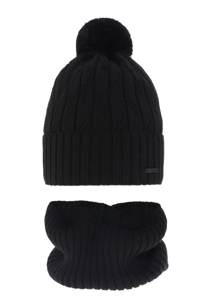 Boy's winter set: hat and tube scarf black Talar with pompom