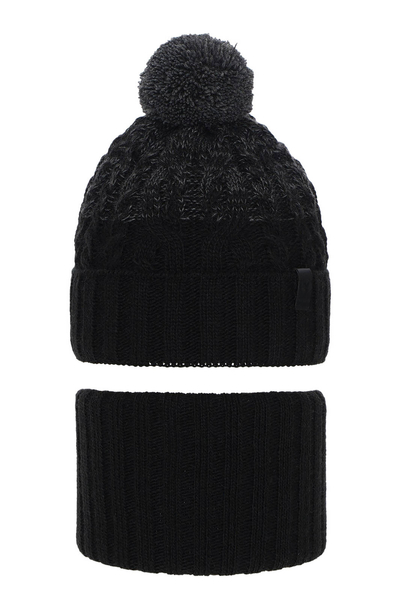 Boy's winter set: hat and tube scarf black Travis with pompom