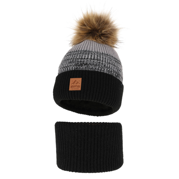 Boy's winter set: hat and tube scarf black with pompom Buffalo