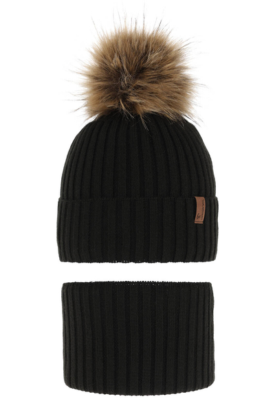 Boy's winter set: hat and tube scarf black with pompom Onyks