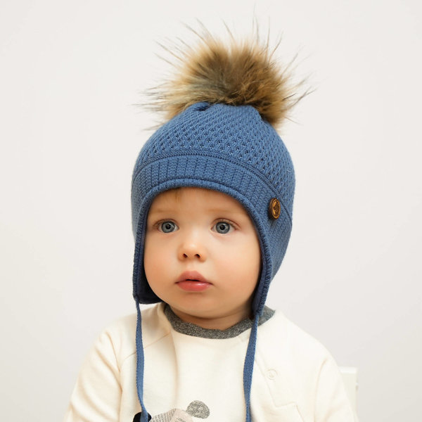 Boy's winter set: hat and tube scarf blue Florek with pompom