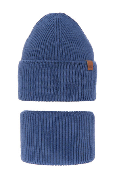 Boy's winter set: hat and tube scarf blue Huragan