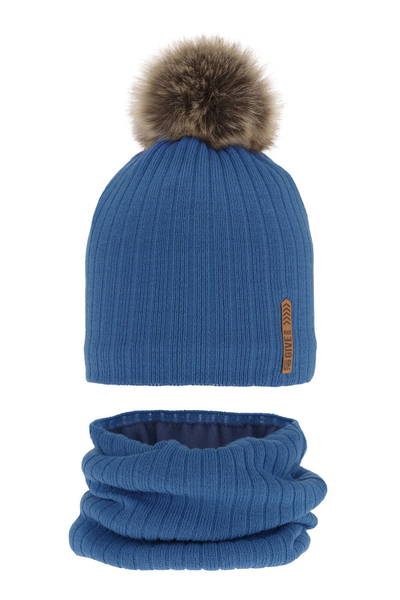 Boy's winter set: hat and tube scarf blue Kalen with pompom