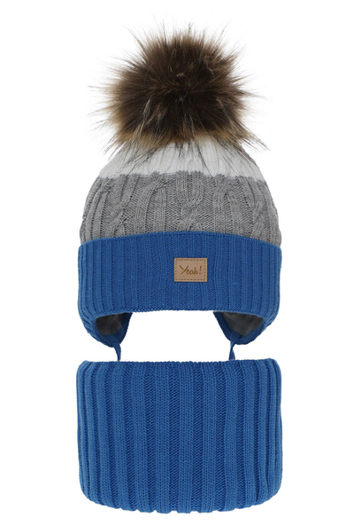 Boy's winter set: hat and tube scarf blue Maxwell with pompom