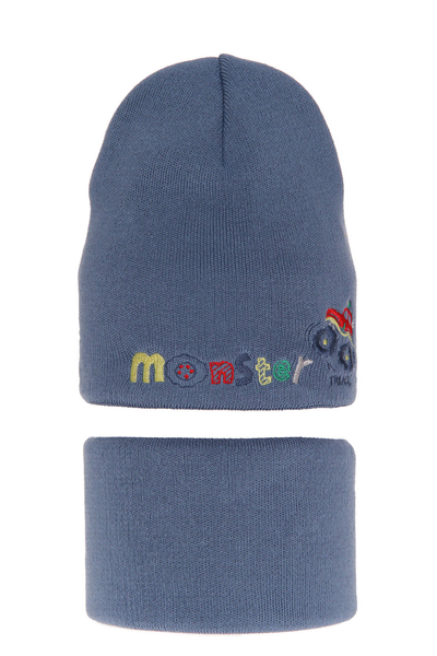 Boy's winter set: hat and tube scarf blue Monster