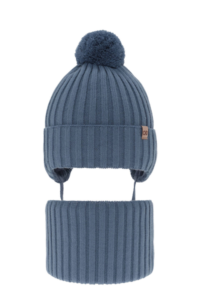 Boy's winter set: hat and tube scarf blue with pompom Carlo