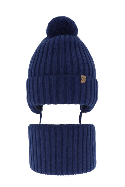 Boy's winter set: hat and tube scarf blue with pompom Carlo