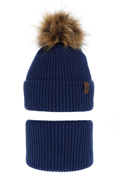 Boy's winter set: hat and tube scarf blue with pompom Modus