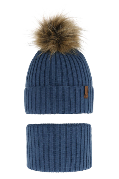 Boy's winter set: hat and tube scarf blue with pompom Onyks