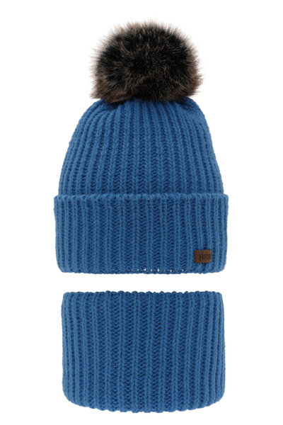 Boy's winter set: hat and tube scarf blue with pompom Wonder