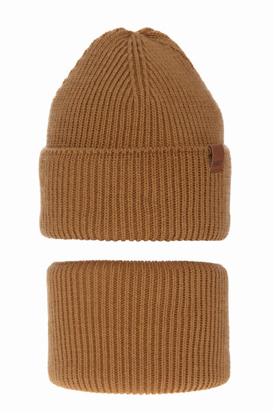 Boy's winter set: hat and tube scarf camel Huragan