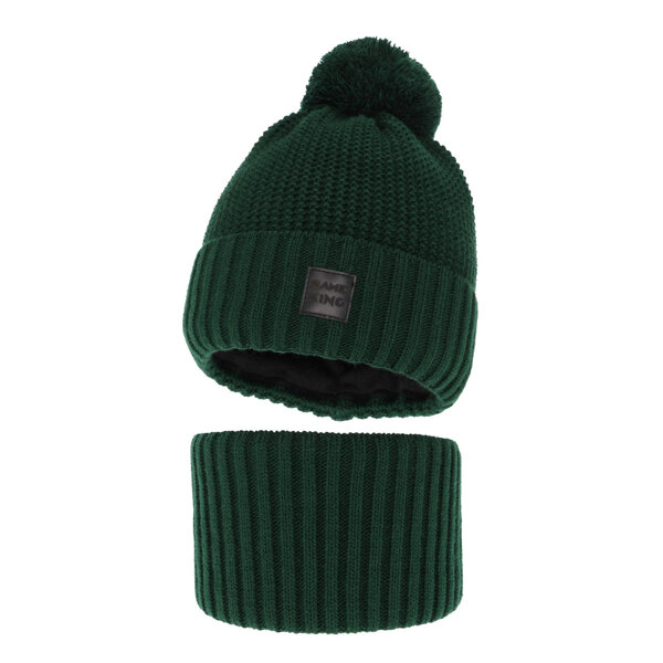 Boy's winter set: hat and tube scarf green Conan