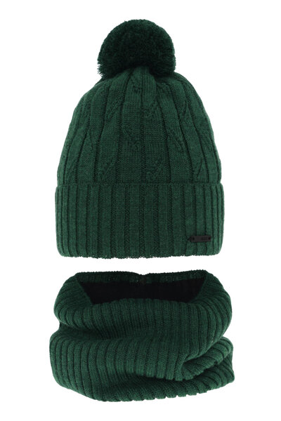 Boy's winter set: hat and tube scarf green Talar with pompom