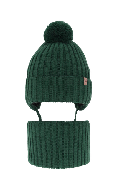 Boy's winter set: hat and tube scarf green with pompom Carlo