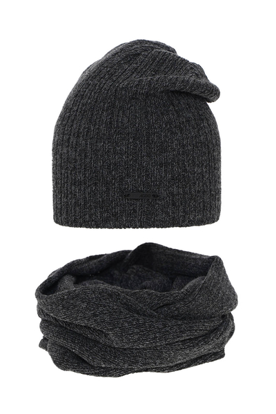 Boy's winter set: hat and tube scarf grey Elmer