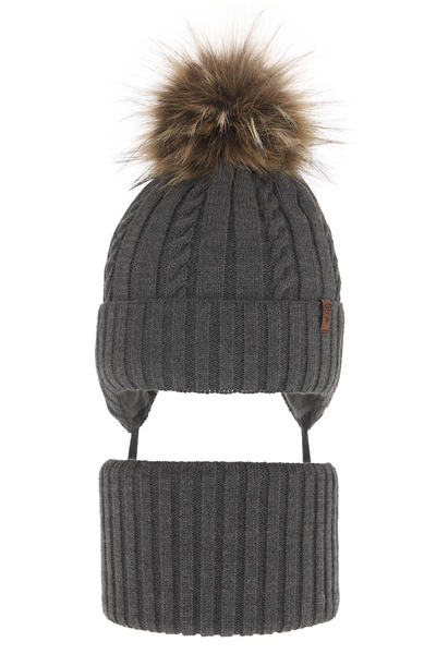 Boy's winter set: hat and tube scarf grey Peter with pompom