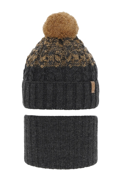 Boy's winter set: hat and tube scarf grey Travis with pompom