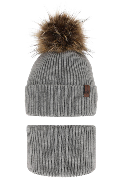 Boy's winter set: hat and tube scarf grey with pompom Modus