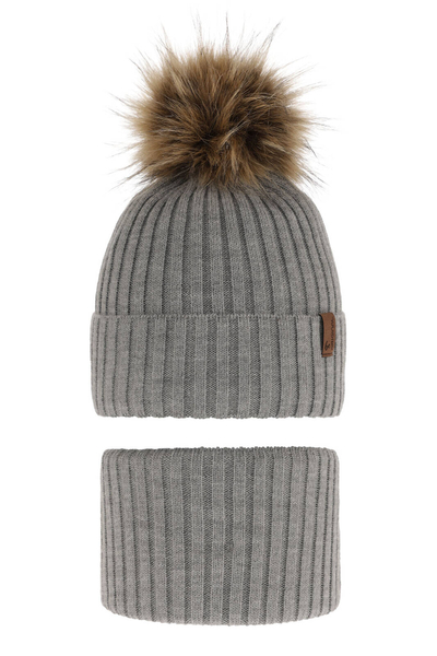 Boy's winter set: hat and tube scarf grey with pompom Onyks