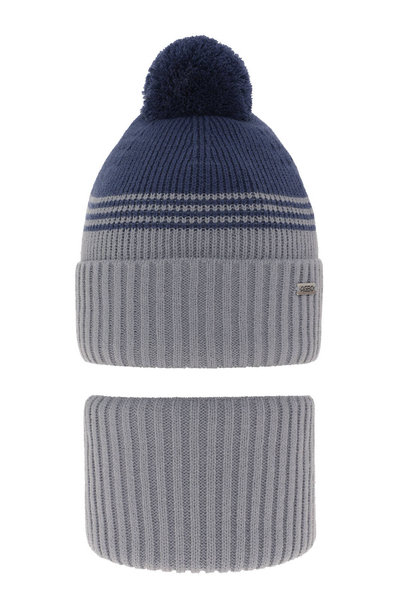 Boy's winter set: hat and tube scarf grey with pompom Pallas