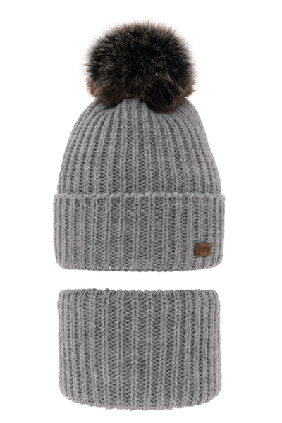 Boy's winter set: hat and tube scarf grey with pompom Wonder