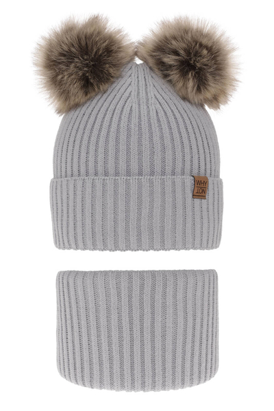 Boy's winter set: hat and tube scarf grey with two pompoms Oxford