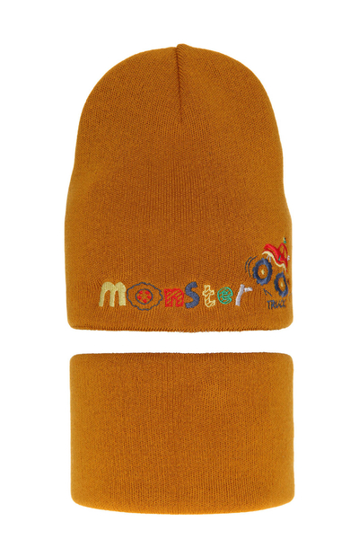 Boy's winter set: hat and tube scarf honey Monster