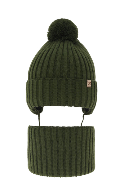 Boy's winter set: hat and tube scarf khaki with pompom Carlo