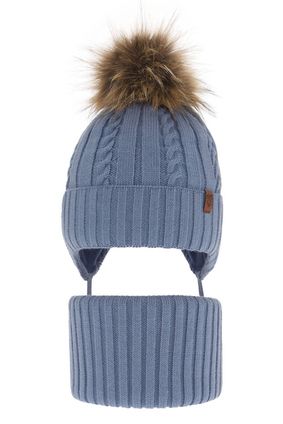 Boy's winter set: hat and tube scarf light blue Peter with pompom