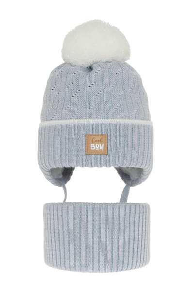 Boy's winter set: hat and tube scarf light blue Pikolo with pompom