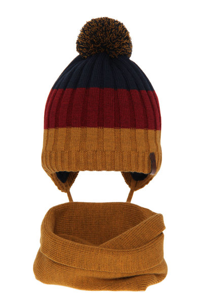 Boy's winter set: hat and tube scarf mustard Hary with pompom